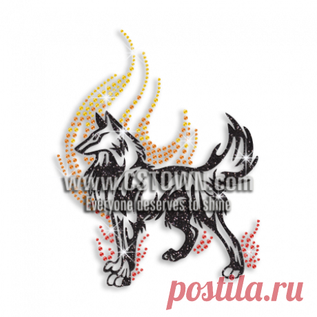 Cool Wolf on Fire Iron on Glitter Rhinestone Transfer - CSTOWN
