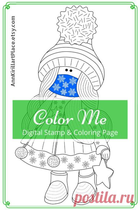 Color Me Doll Digital Stamp Winter Doll Coloring Face Mask | Etsy