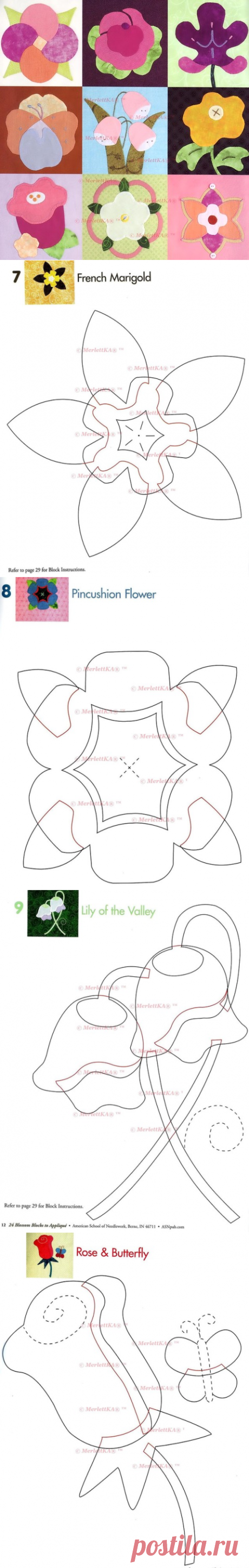 24 ЦВЕТОЧНЫХ ПЭЧВОРКА - 24 BLOSSOM BLOCKS TO APPLIQUE / Всё из мира рукоделия (изучаю и делюсь различными техниками и видами рукоделия)