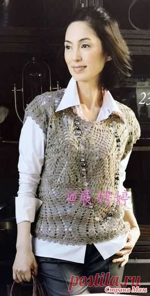 Ажурная безрукавка-медуза со смещенным центром. Крючок. - ВЯЗАНАЯ МОДА+ ДЛЯ НЕМОДЕЛЬНЫХ ДАМ - Страна Мам
