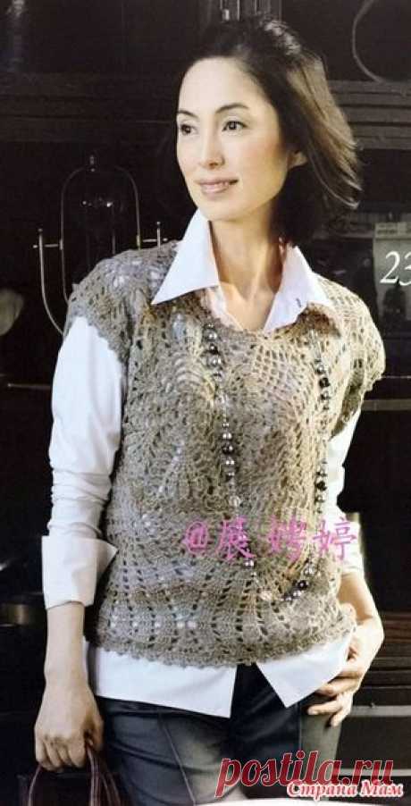 Ажурная безрукавка-медуза со смещенным центром. Крючок. - ВЯЗАНАЯ МОДА+ ДЛЯ НЕМОДЕЛЬНЫХ ДАМ - Страна Мам