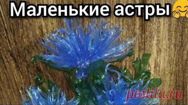 Игольчатые астры в вазу из ПЭТ бутылок