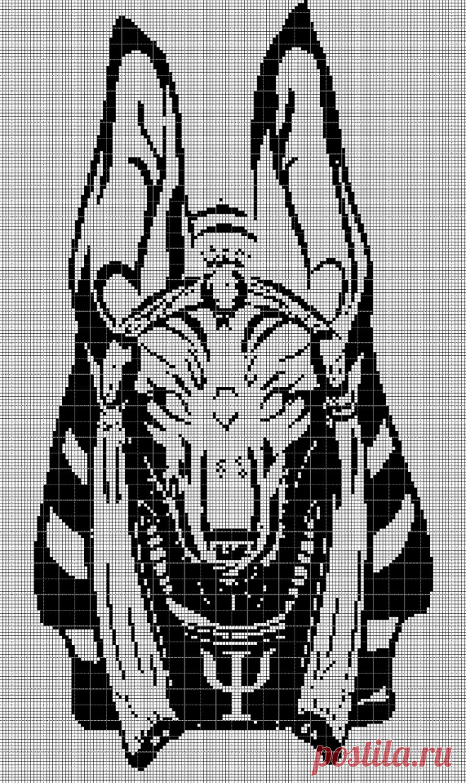 Схема вышивки крестом силуэт головы Анубиса в pdf