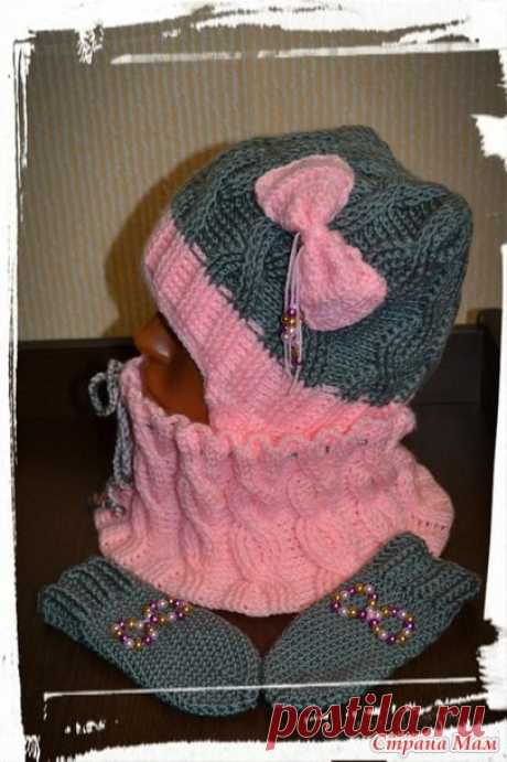 . Шапочка, снуд и варежки &quot;Бантики&quot; или &quot;Мишки&quot;. Подробный МК с фото. - В.Г.У. - Вязаные Головные Уборы - Страна Мам