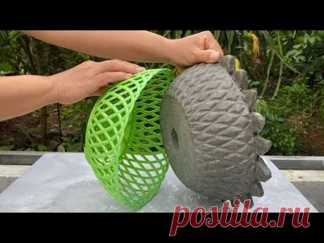 Creatve Unique Tree Pot From Cement and Plastic Baskets
