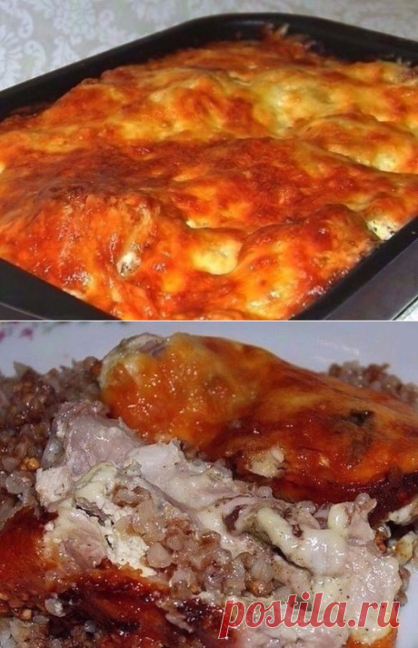 Курица, запеченная с гречкой