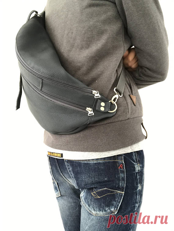 Grey leather crossbody bag shoulder bag unisex