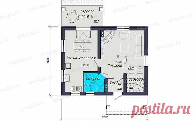 Проект дома 108 м2 из газобетона с мансардой и террасой | DEUTEK - проектирование домов | Дзен