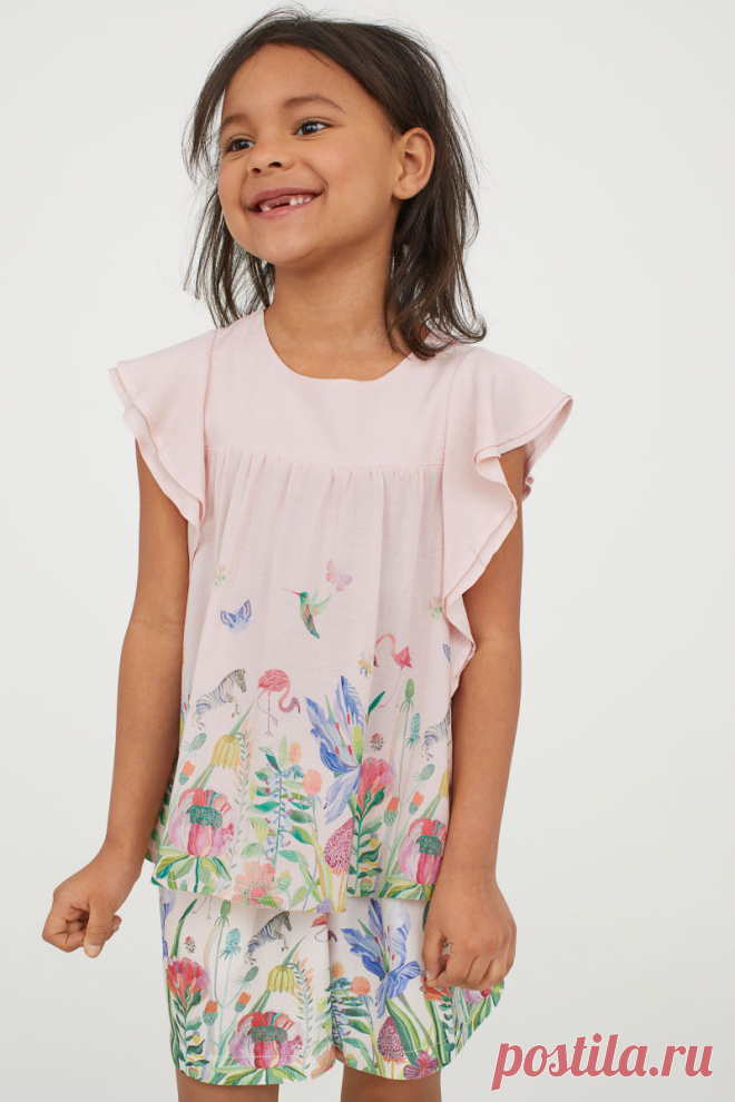 Flounce-sleeved Top | Light pink/flowers | KIDS | H&M US