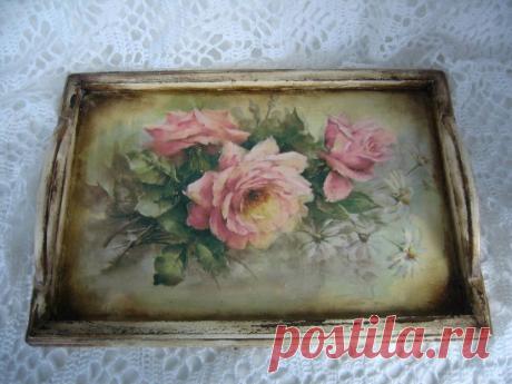 Декупаж подноса - пошаговый мастер-класс по декупажу стеклянного, деревянного и металлического подноса (56 фото)