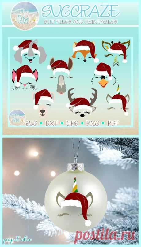 Animal Face with Santa Hat Bundle SVG Dxf Eps Png PDF files | Etsy