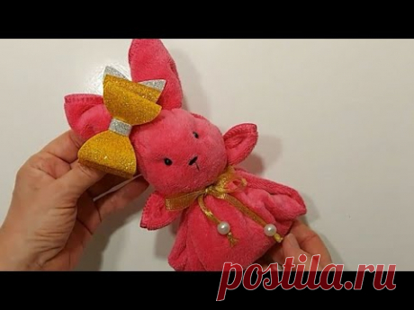 🐇 ЛУЧШИЙ ПОДАРОК 2023🎄За НЕСКОЛЬКО МИНУТ🎁ЗАЙКА из ПОЛОТЕНЦА. ПОДЕЛКИ на Новый год своими руками❄DIY