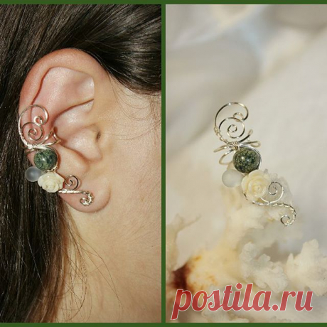 Кафф. Материалы: посеребрение, змеевик, роза.  @_Flamens_ #_Flamens_  #украшение #натуральныекамни #ручнаяработа #змеевик #зеленый  #стиль #молодежь #роза #белаяроза #каффы #серебро #handmade #silver #green #serpentine #silvering #gift #wire  #bohochic #gemlove #naturestones #white #rose #whiterose #naturebeads #cuff #cuffs #earcuff #earcuffs