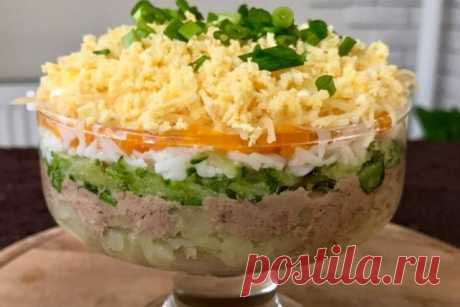 Слоеный салат с печенью трески — Домашняя кулинария