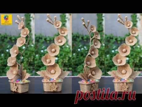 DIY Flower and Flower vase Decoration Idea with Jute Rope | Home Decor Jute Flower Showpiece