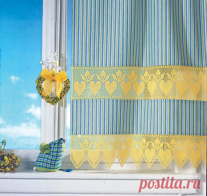 Кайма и вставка с сердечками - схема вязания крючком. Вяжем Декор на Verena.ru