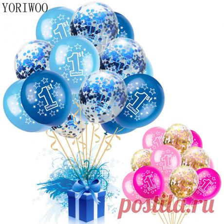 YORIWOO 16 шт. Baby Shower для мальчиков и девочек латекс воздушные шаров Конфетти набор 1st День Рождения украшения для детского дня рождения воздушный шар 1 год купить на AliExpress