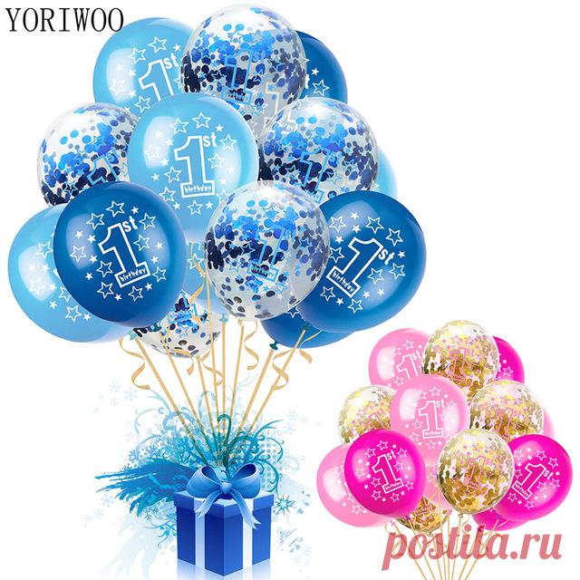 YORIWOO 16 шт. Baby Shower для мальчиков и девочек латекс воздушные шаров Конфетти набор 1st День Рождения украшения для детского дня рождения воздушный шар 1 год купить на AliExpress
