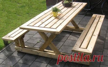Деревянный стол и скамейки для дачи. / Модное Настроение