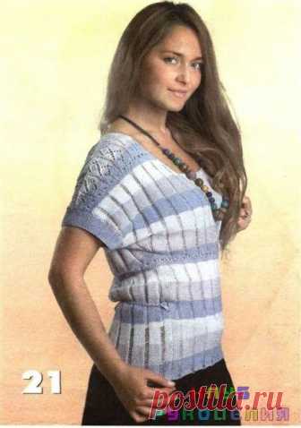 ЖАКЕТ С ЗАПАХОМ - Клуб рукоделия Размер: 42-44 Вам потребуется: пряжа ALIZE PUFFY FINE (50% вискоза, 50% акрил) -по 100 г белой, голубой и розовой, спицы № 3 и № 2,5, крючок. Плотность вяз