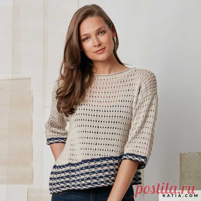 Sweater - Woman - Spring / Summer - models & patterns | Katia.com Woman's half sleeve eyelet stitch knit jumper