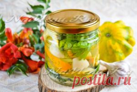 Маринованные хрустящие патиссоны, рецепт на зиму с зеленью