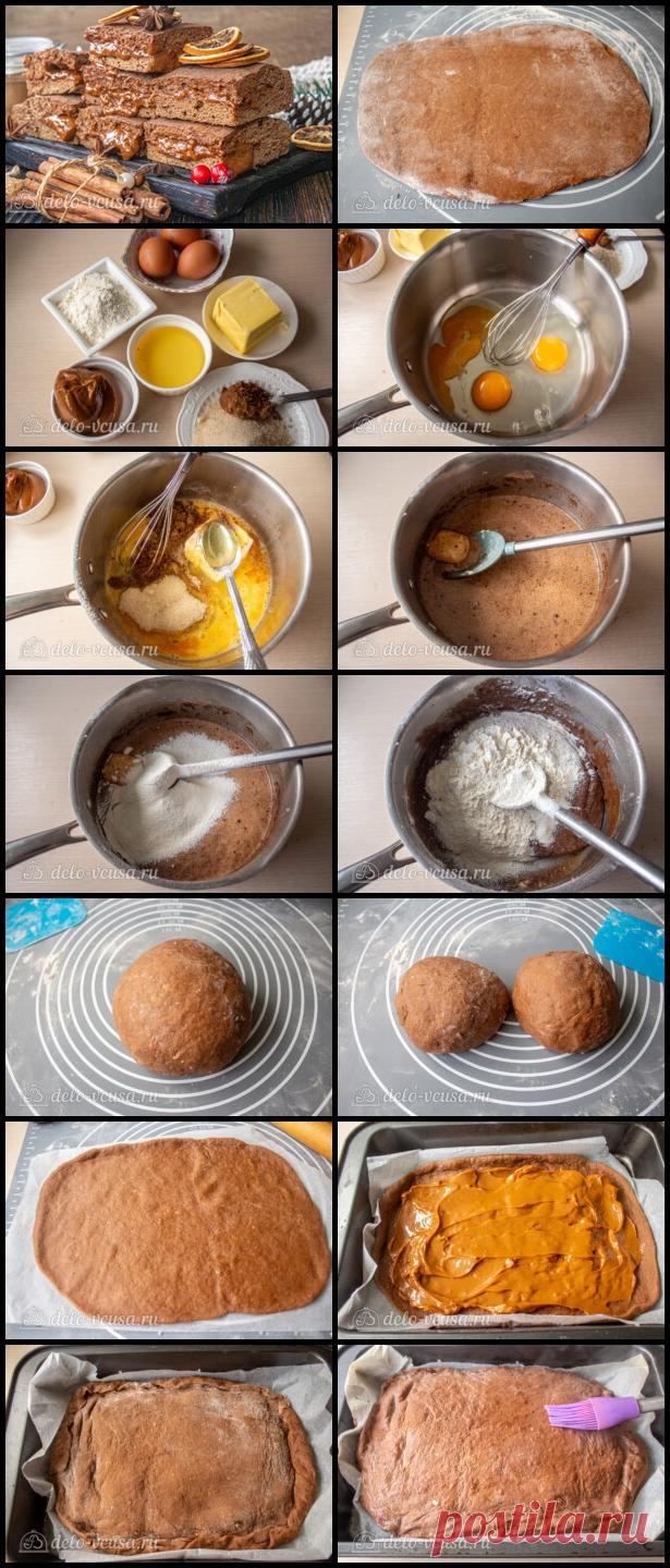 Тульский пряник со сгущенкой

для теста
Мука пшеничная - 550 г
Масло сливочное - 100 г
Смесь пряностей - 1 ст. л.
Яйца куриные - 3 шт.
Сахар - 100 г
Мед - 2 ст. л.
Сода - 1 ч.л.
для начинки
Вареная сгущенка - 1 ст.
для пропитки
Лимон - 0.5 шт.
Вода кипяченая - 1 ст. л.