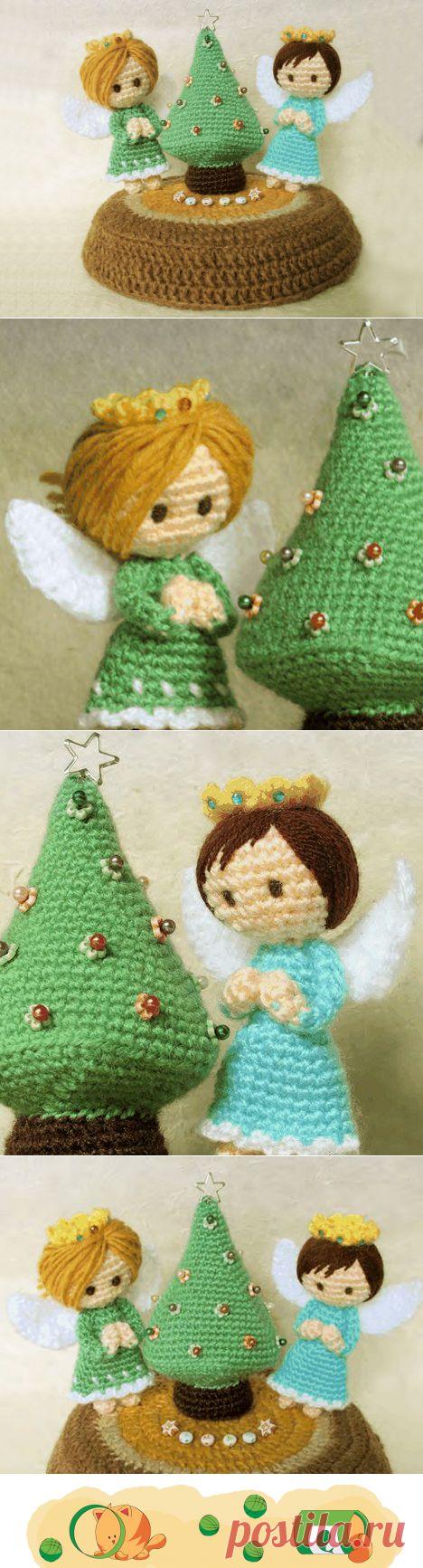 Новогодние ангелы и елочка амигуруми. Схема вязания. | Амигуруми — схемы, амигуруми крючком, вязание и игрушки амигуруми. Амигуруми всех стран!