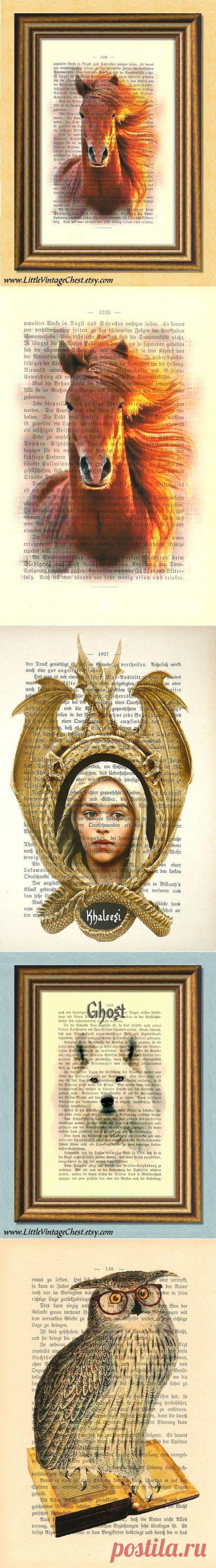 Украшение интерьера принтами на книжных страницах.