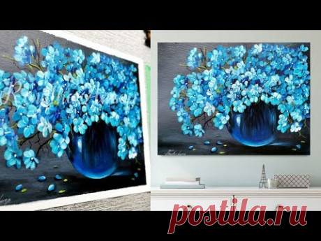 beautiful acrylic painting BLUE flower painting on Canvas | flower vase painting | ART DEMO - YouTube