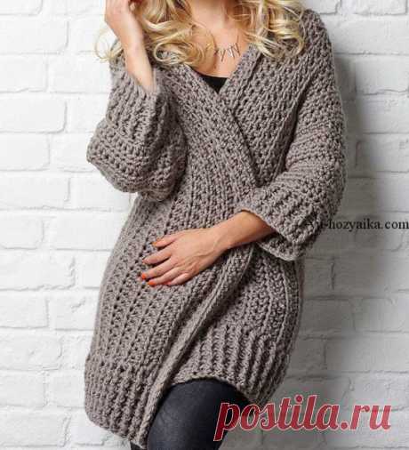 Кардиган крючком рельефным узором. Схема ya-hozyaika.com/vyazanie-kryuchkom/kardigan-poncho-pa..