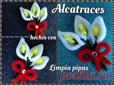 ALCATRACES HECHOS CON LIMPIA PIPAS.  PIPE CLEANER CALLA LILIES .