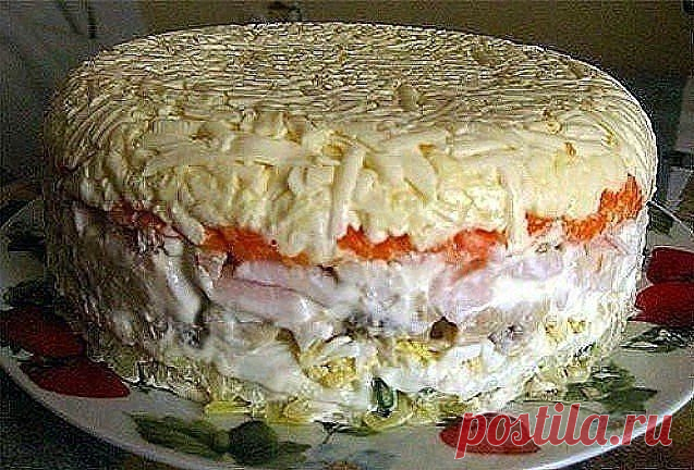 Слоёный салат с грибами