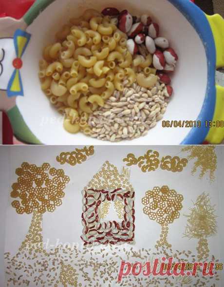 Аппликация из макарон и круп для детей 3-4 лет