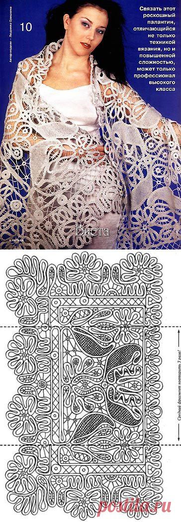 Палантин серый - сама нежность в технике Брюгге