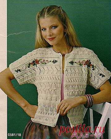 >Вязание. Много узоров в одном жакете-ретро-модель, спицами.