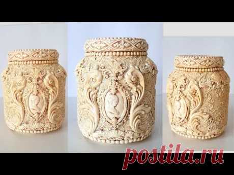 DIY/Винтажный декор стеклянной банки/Имитация слоновой кости.