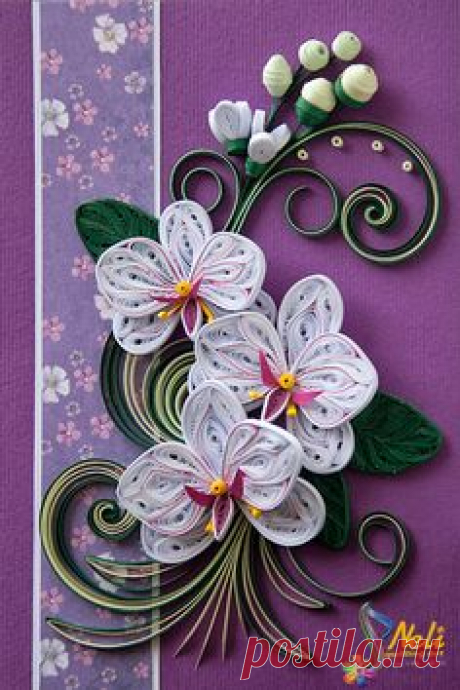 Neli Quilling Art: Quilling card /14.8 cm- 10.5 cm/ - (beautiful orchids, beautiful card - GK)