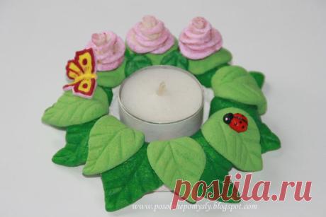 Лепка из соленого теста. Подсвечник с розочками