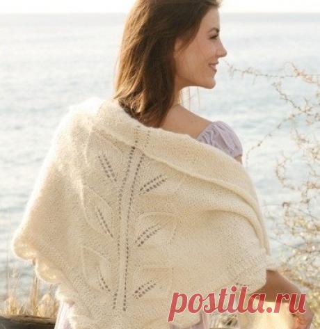 Красивое вязание | Шаль с листочками