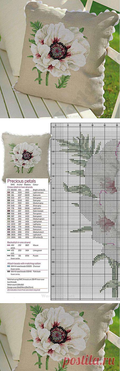 Схема для вышивания крестом: Белый мак на подушку.