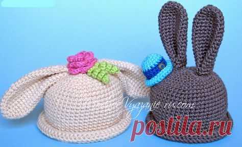 Шапочка *Зайка* с длинными ушками - 5 описаний - Crochet Modnoe Vyazanie
