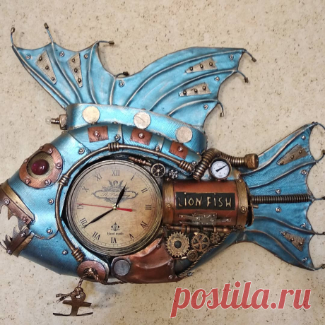Интерьерные стимпанк часы.Ручная авторская работа.Размеры 50*60см.Материал:кожа,гипс,фурнитура.