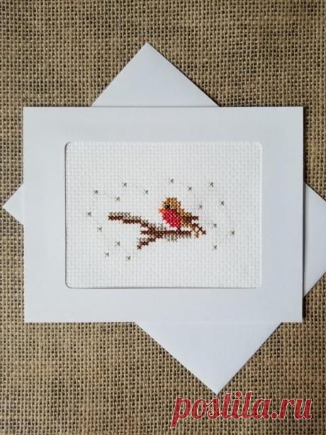Finished Cross Stitch Bird on Winter Branch Blank Note Greeting Card - Etsy España