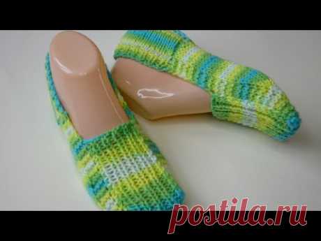 Следки из секционной пряжи без швов двумя спицами
