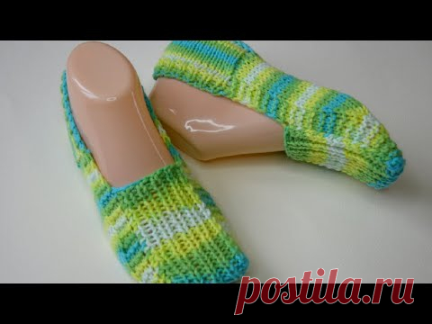 Следки из секционной пряжи без швов двумя спицами