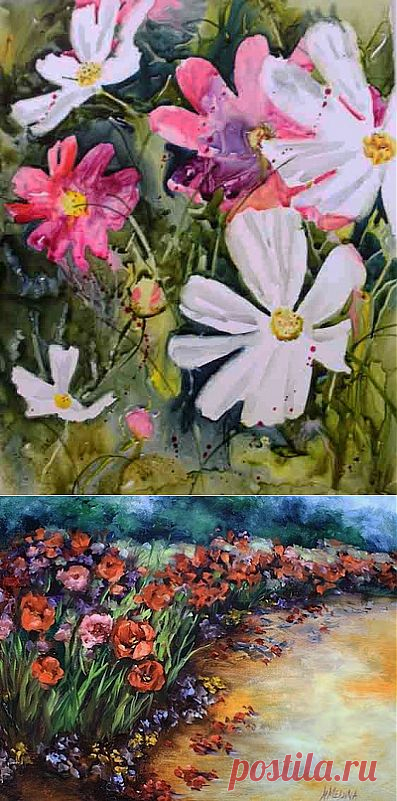 Fresh Cosmos on Yupo, original painting by artist Kay Smith | DailyPainters.com