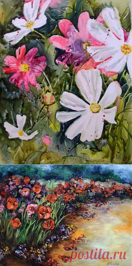 Fresh Cosmos on Yupo, original painting by artist Kay Smith | DailyPainters.com