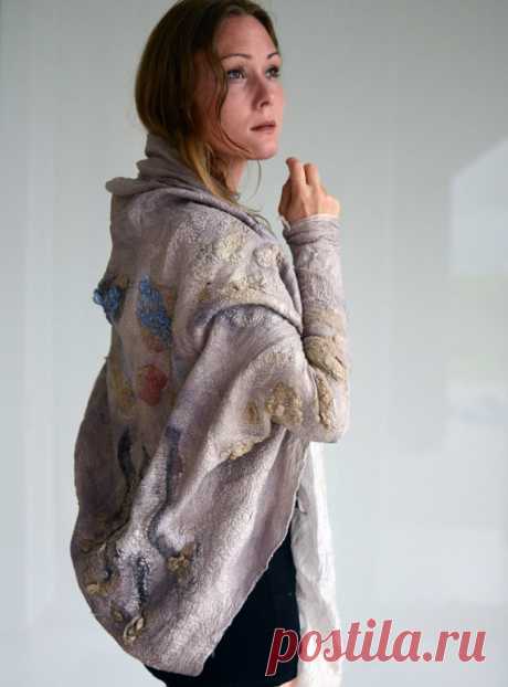 Modern drape body wrap sweater nuno felted from wool and от vilte. Свитер-пелерина, оверсайз. Автор Vilte Kazlauskaite (Литва).