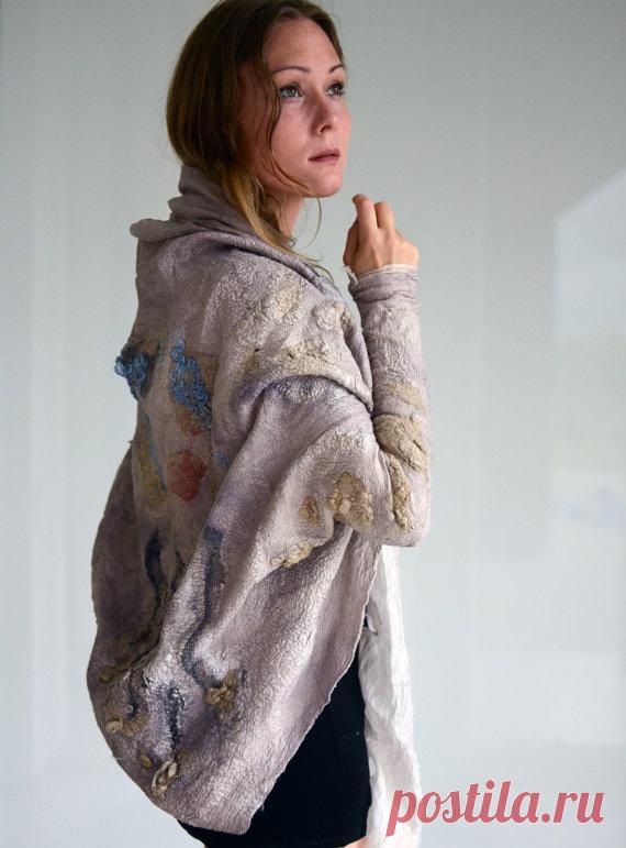 Modern drape body wrap sweater nuno felted from wool and от vilte. Свитер-пелерина, оверсайз. Автор Vilte Kazlauskaite (Литва).